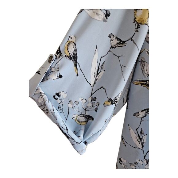 T TAHARI Women's Plus 2X Tunic Blouse Light Blue Birds 3/4 Sleeve Chiffon 52" - Picture 4 of 7